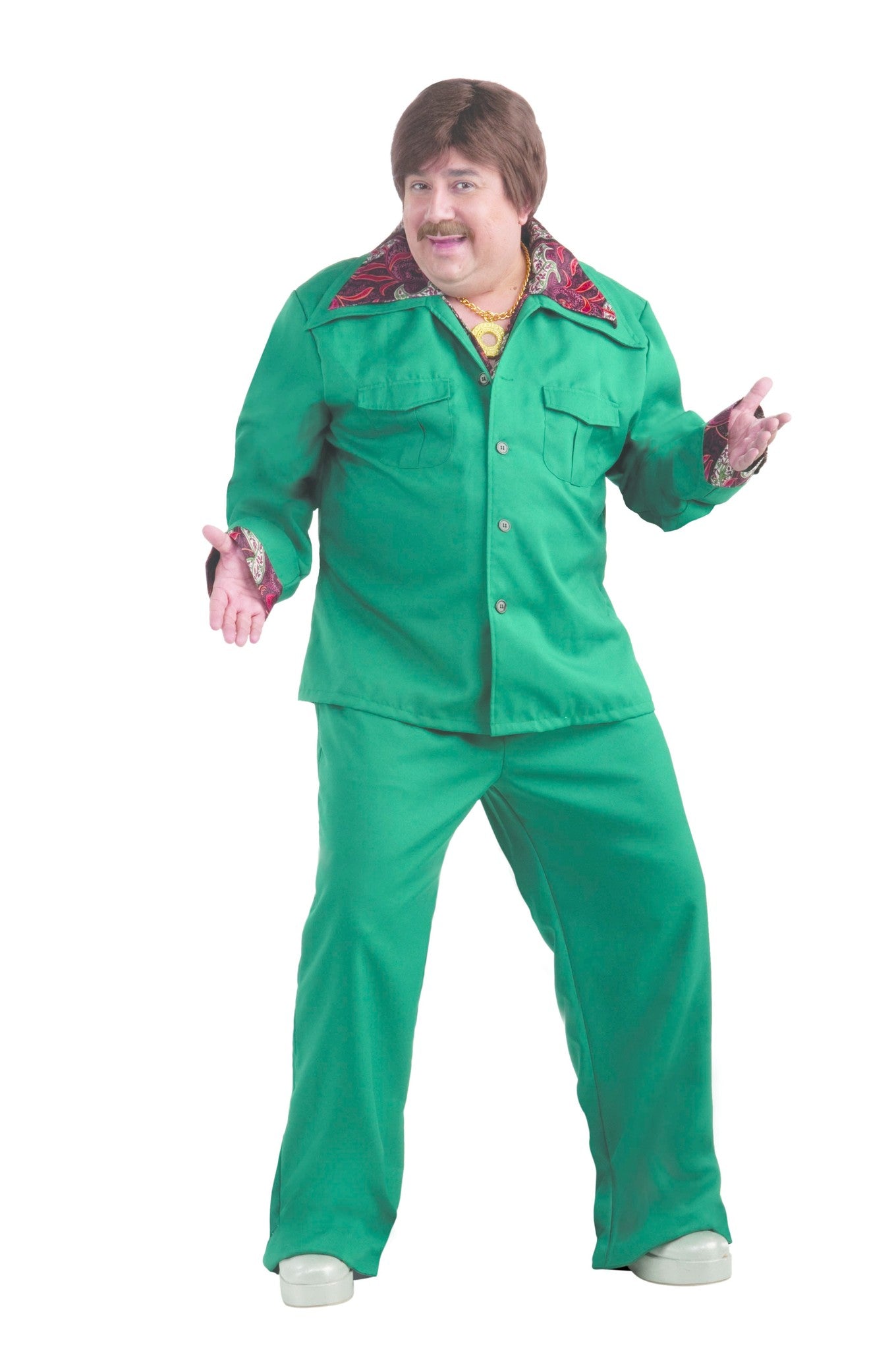 Men's Plus Size 70's Leisure Suit: Blue/Green - XL (Plus)