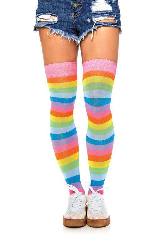 Leigh Thigh Highs Stockings: Neon Rainbow