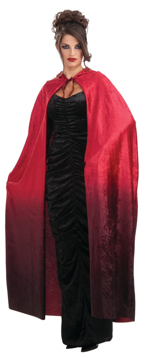 56" Long Faded Hooded Cape: Red/Black