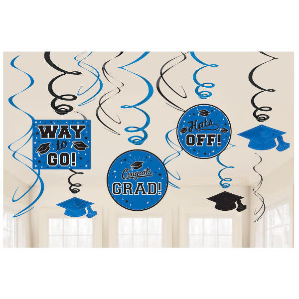 Graduation Swirl Decorations: Blue