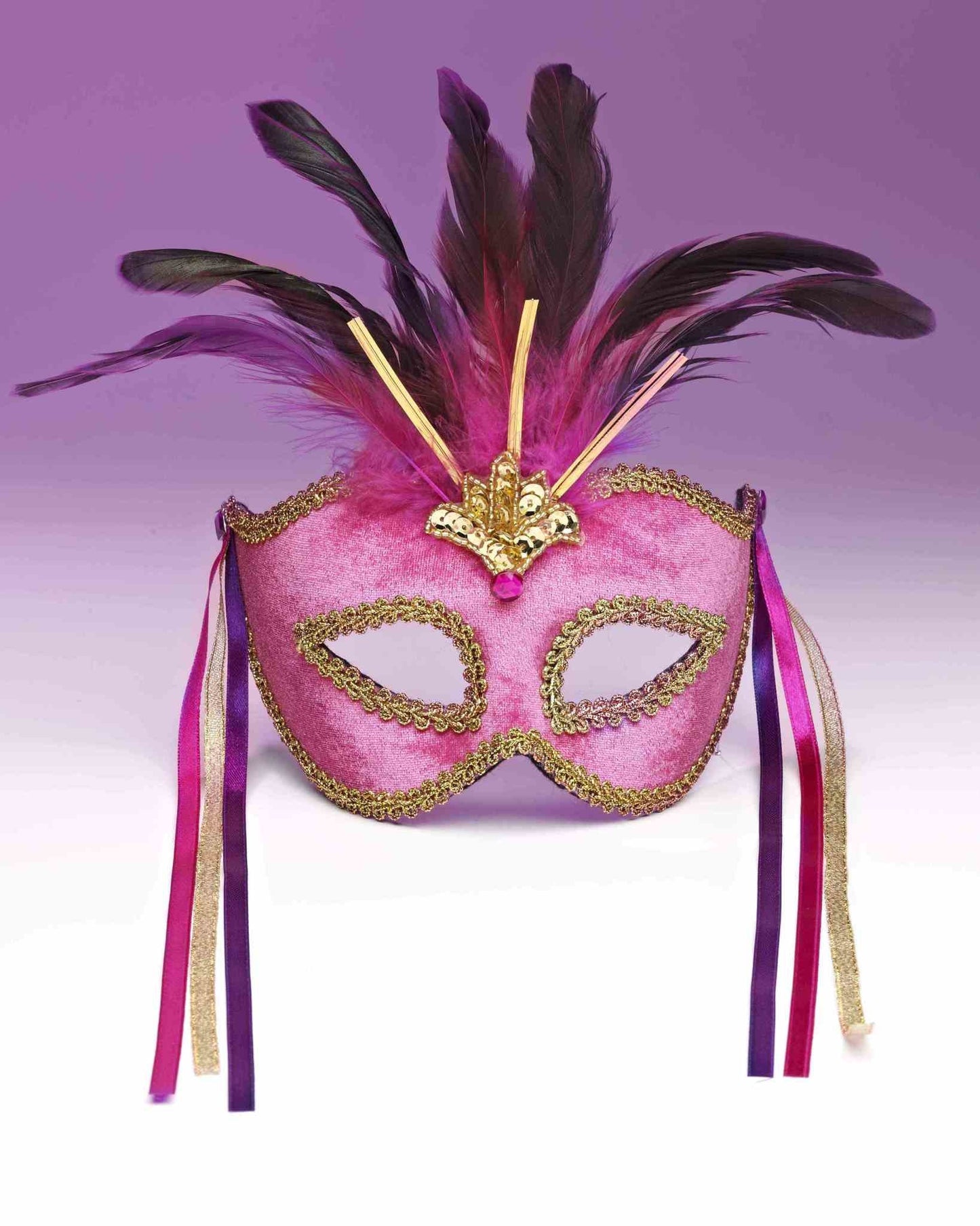 Venetian Mask w/ Feathers and Ribbons - Black