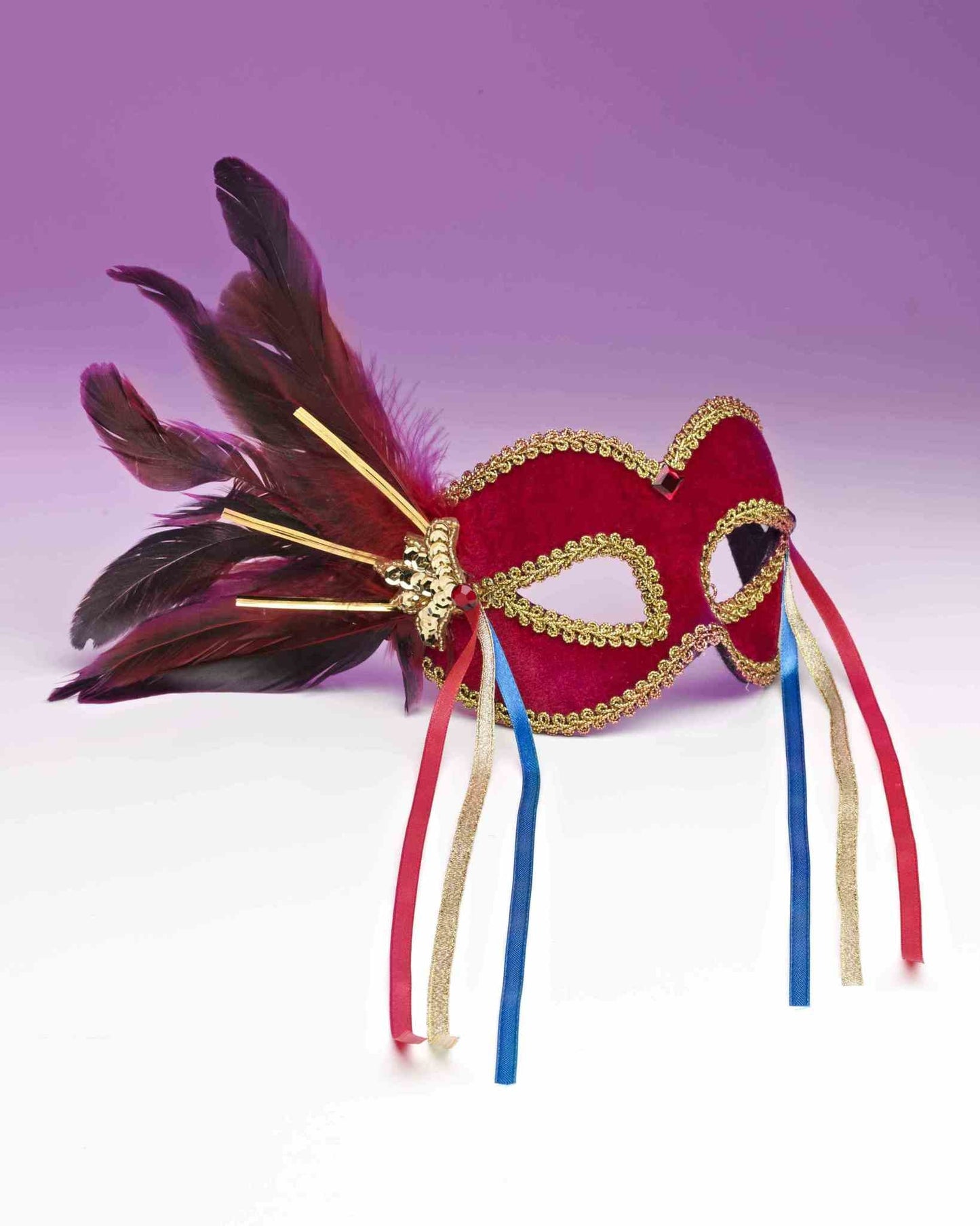 Venetian Mask w/ Feathers and Ribbons - Black