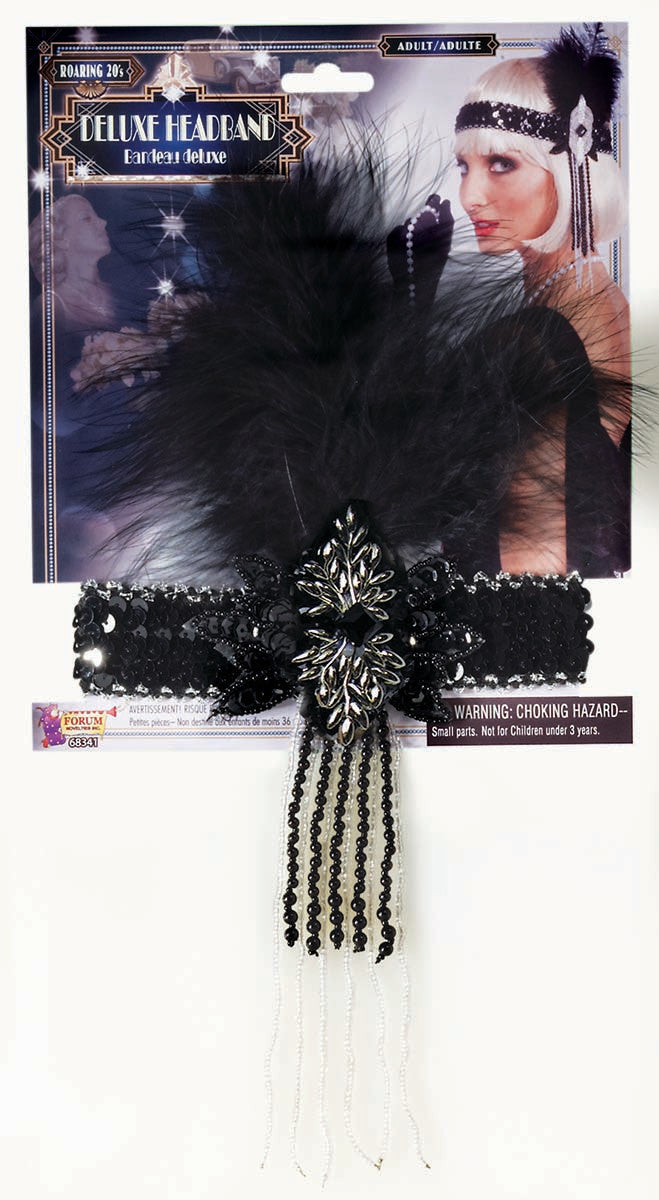 20's Flapper Headband with Black Feather: Black