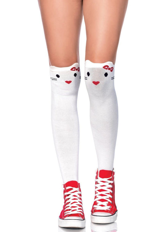 Goodbye Kitty Knee Highs - White