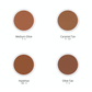 Ben Nye creme foundation in 4 shades: Medium Olive Y - 3, Caramel Tan P - 127, Hazelnut MA - 3, and Olive Tan Y - 5.
