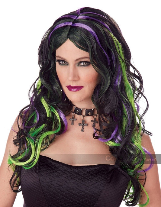 Multicolor Witch Wig - Black/Green/Purple