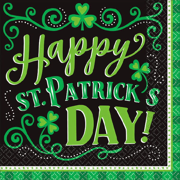 Happy St. Patrick's Day green and black napkins.
