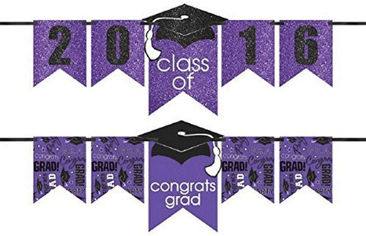 Graduation Personalized Glitter Banner: Purple