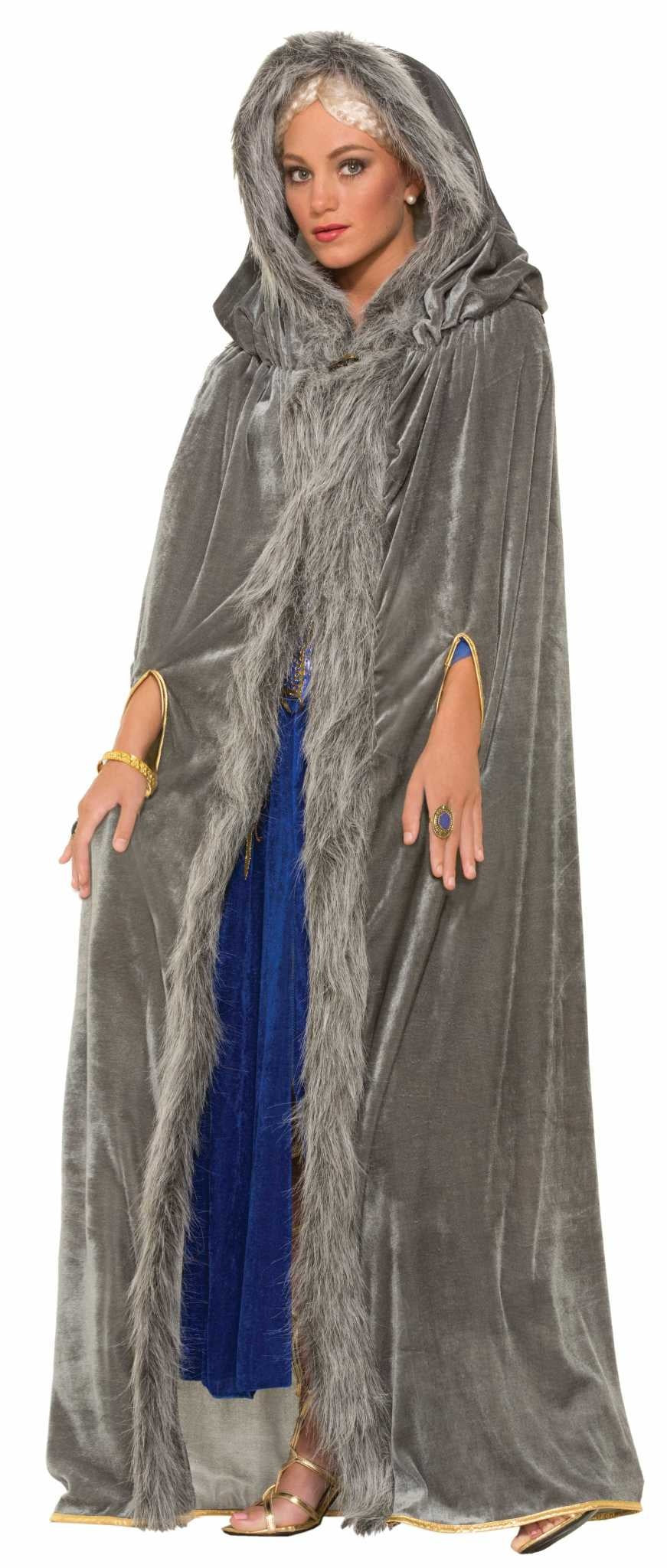 Women's Faux Fur Trimmed Cape: Grey