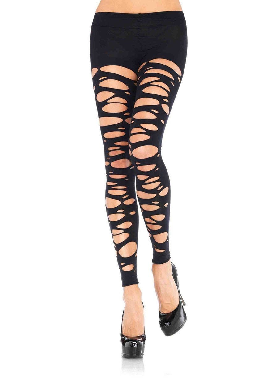 Tattered Footless Tights - Black