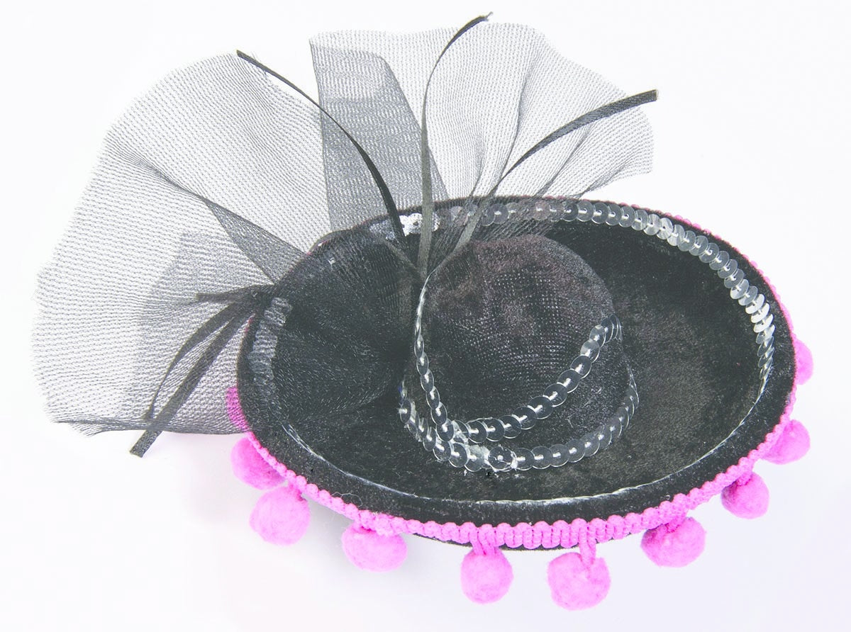 Day of the Dead Mini Sombrero - Black/Pink