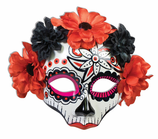 Day of the Dead Half Mask w/ Flowers
