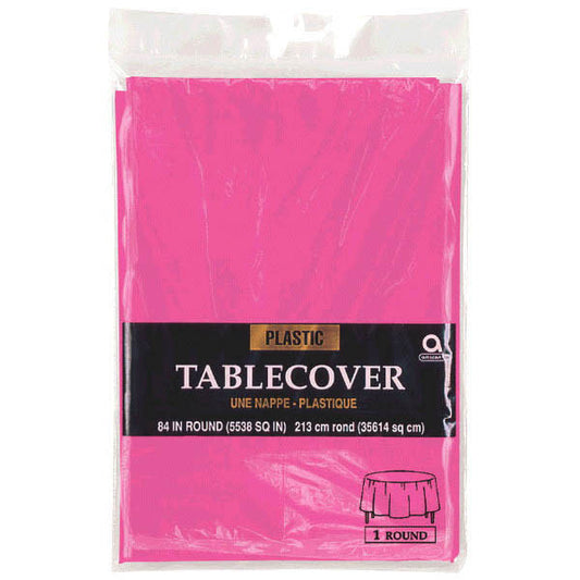 Plastic Table Cover: Round - Bright Pink