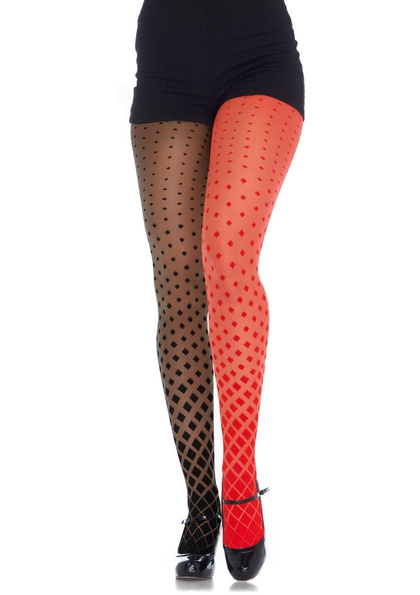 Dual Color Harlequin Tights - Red/Black