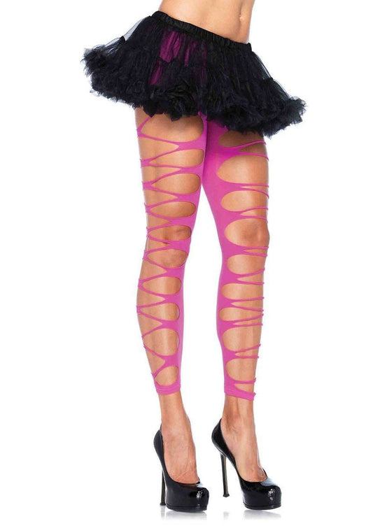 Footless Shredded Tights - Neon Pink