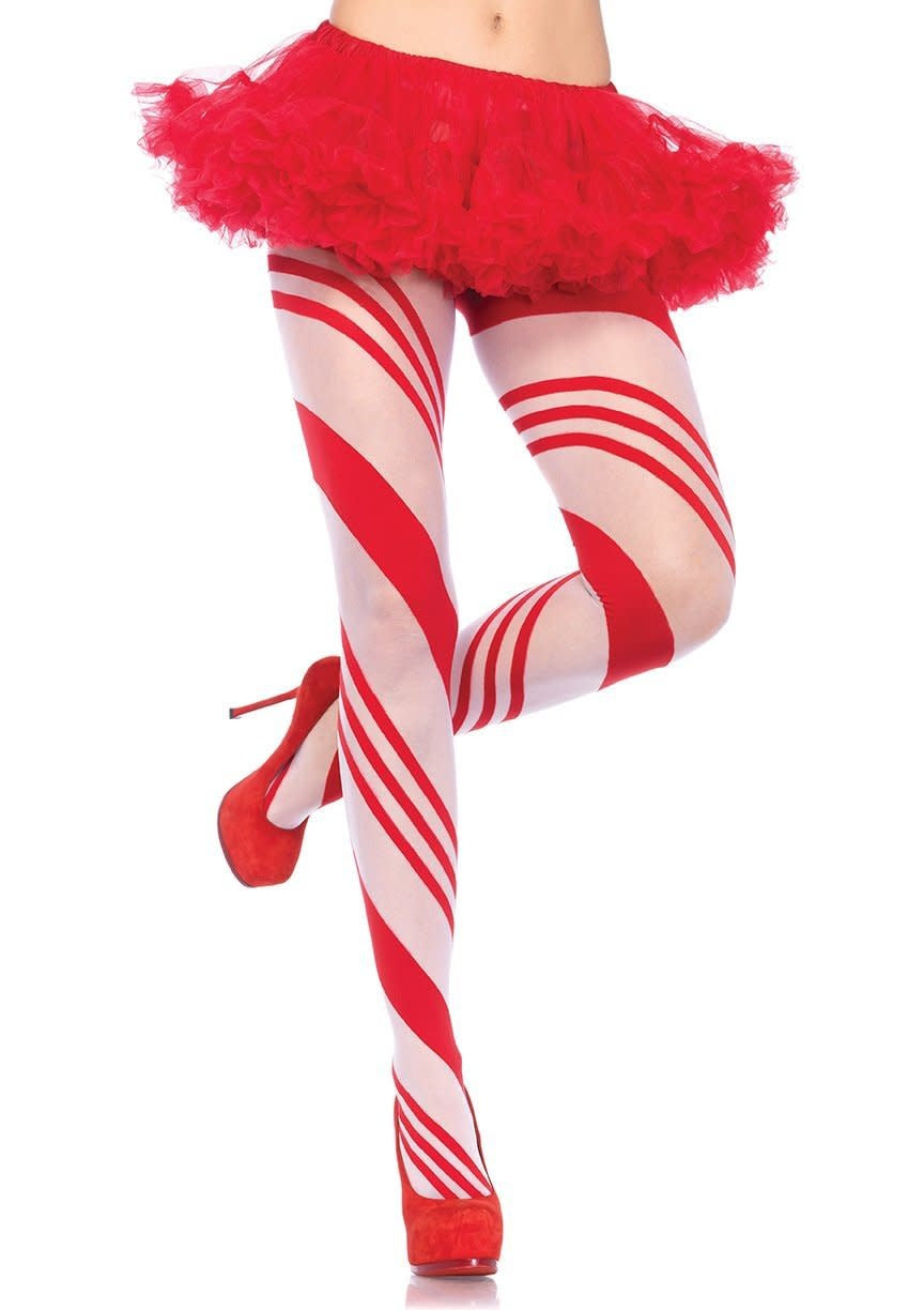 Candy Striped Pantyhose - Red/White