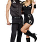 A man wearing an ed banger cop costume standing with a woman wearing a dirty cop costume.