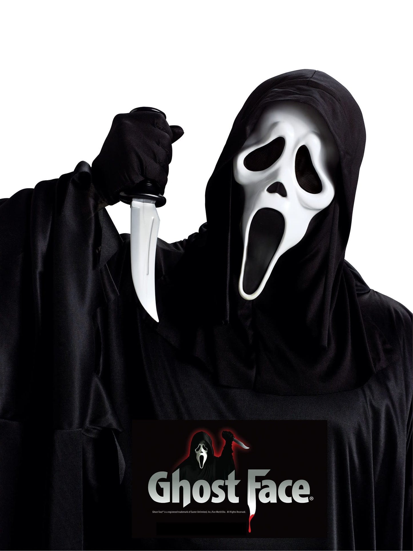 A Ghost Face costume mask.