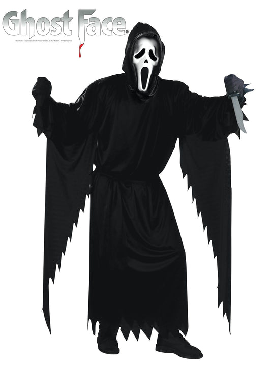 An adult Ghost Face costume from the movie Scream.