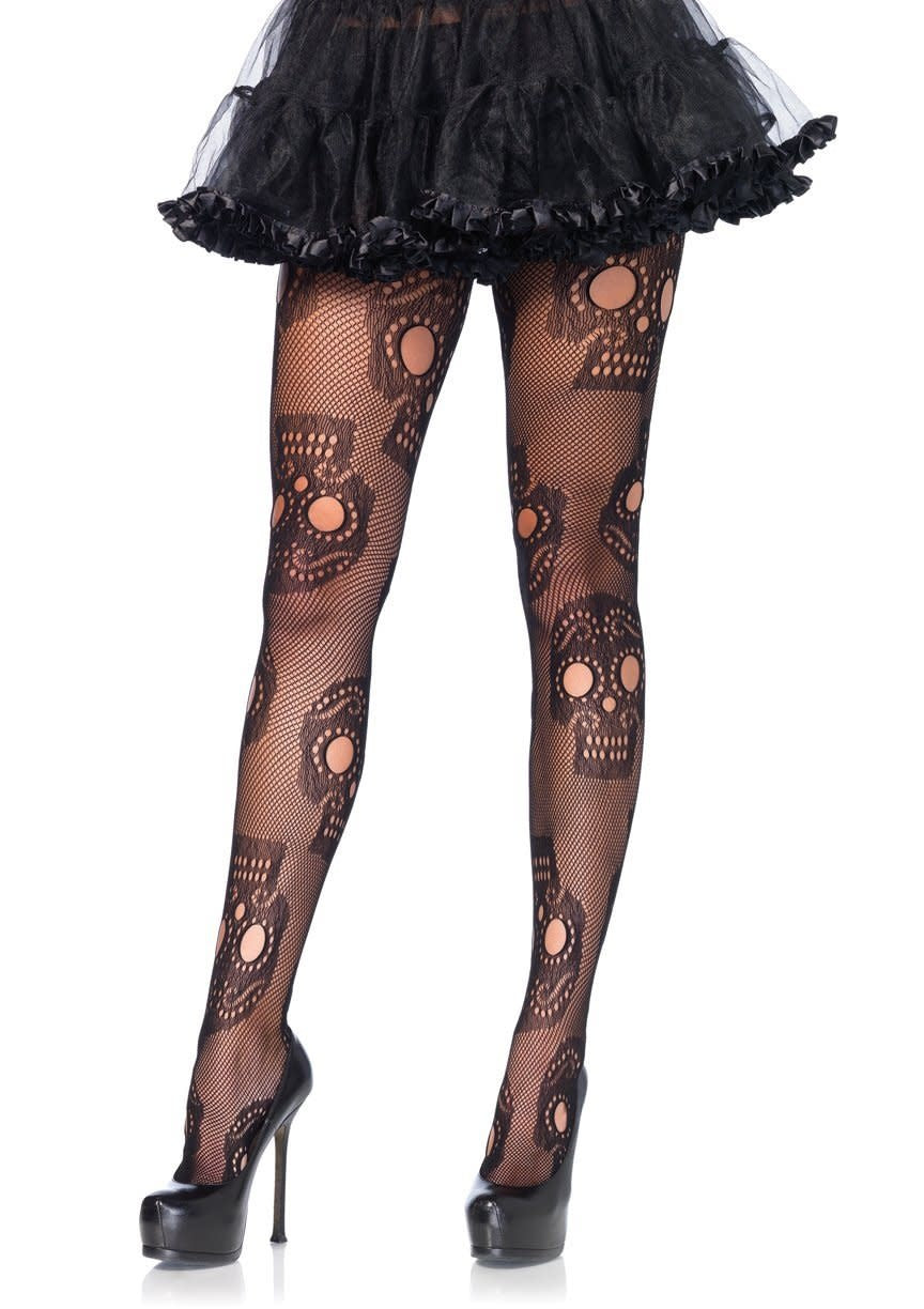 Plus Size: Sugar Skull Tights - Black (1X/2X)