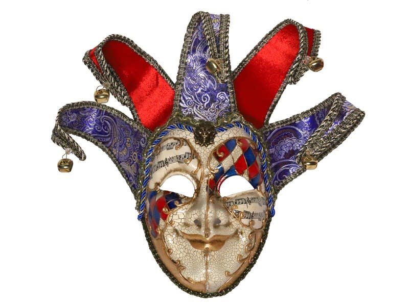 Venetian Jester Masquerade Mask: Red/Blue