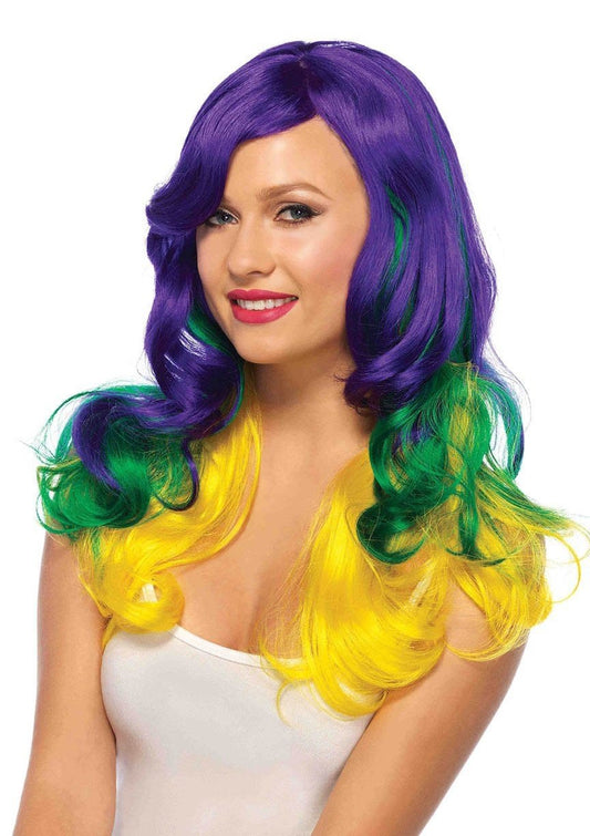 Carnival Tri-Color Wavy Wig - Purple/Green/Gold