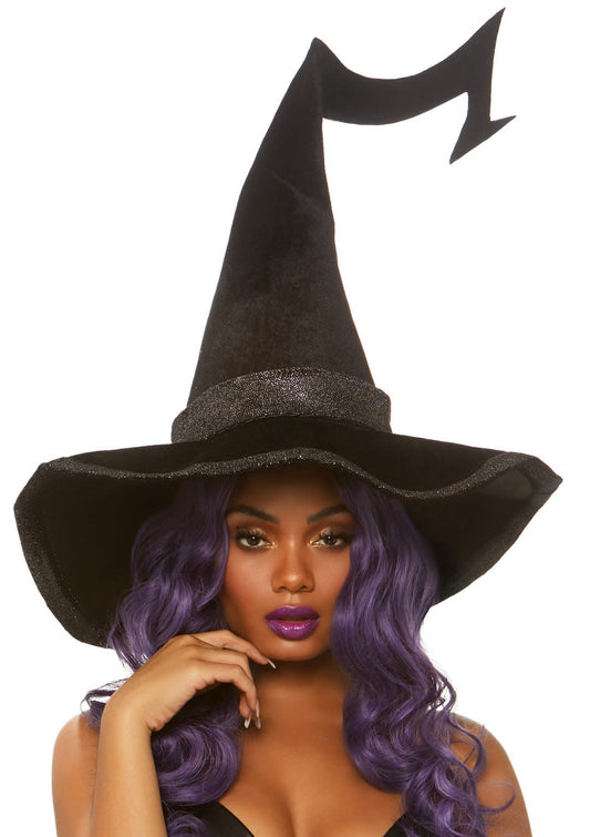 Velvet Bewitched Witch Hat w/ Glitter Trim