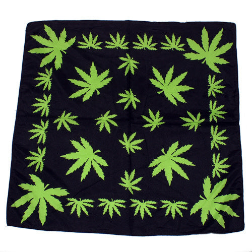 Bandana: Black with Green Cannabis Leaves (BDNA-121)