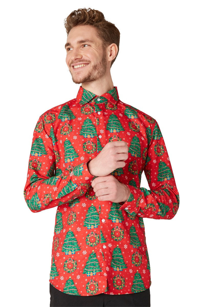 christmas tree dress shirt Nutcracker Christmas Long Sleeve Men Button Up Shirt, Xmas Trees Green Casual Buttoned Collared Designer Male Guys Dress Shirt Chest Pocket 2XL
