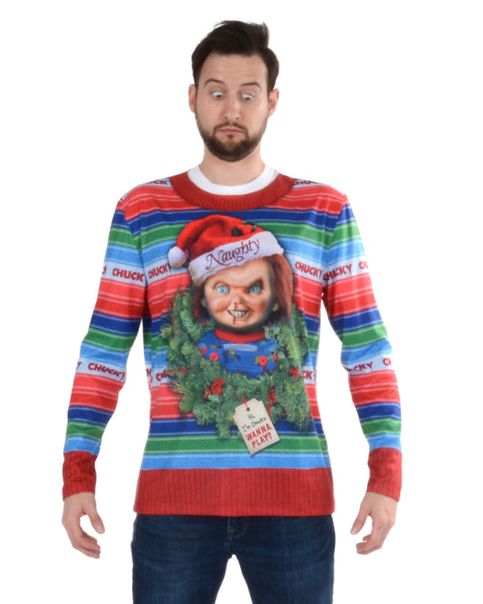 Men's Christmas Sweater Tee: Chucky