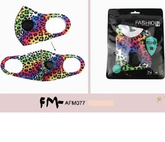 Fashion Face Mask With Air Valve - Colorful Leopard Print