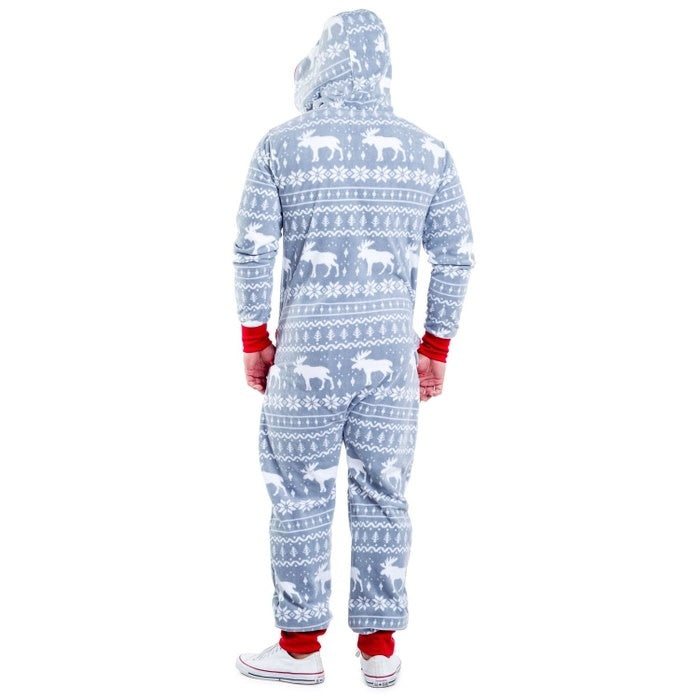 Adult Christmas Onesie Pajamas: Grey Moose