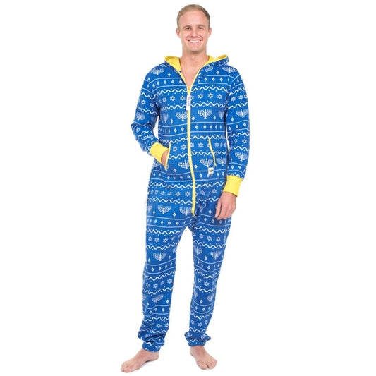 Adult Blue Hanukkah Jumpsuit Pajamas