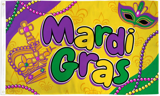 Mardi Gras Flag (3x5ft) - Beads