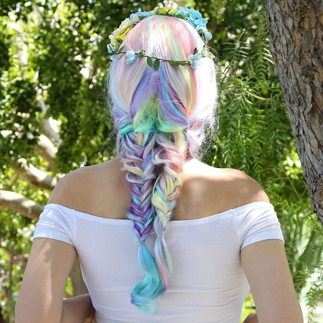 Pastel Rainbow Long Wavy Wig - Multicolor