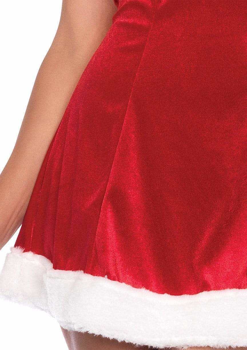 A view of the plush bottom of the women's Christmas costume.