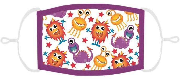 Kids Fabric Face Mask: White Silly Monsters (1pk.)