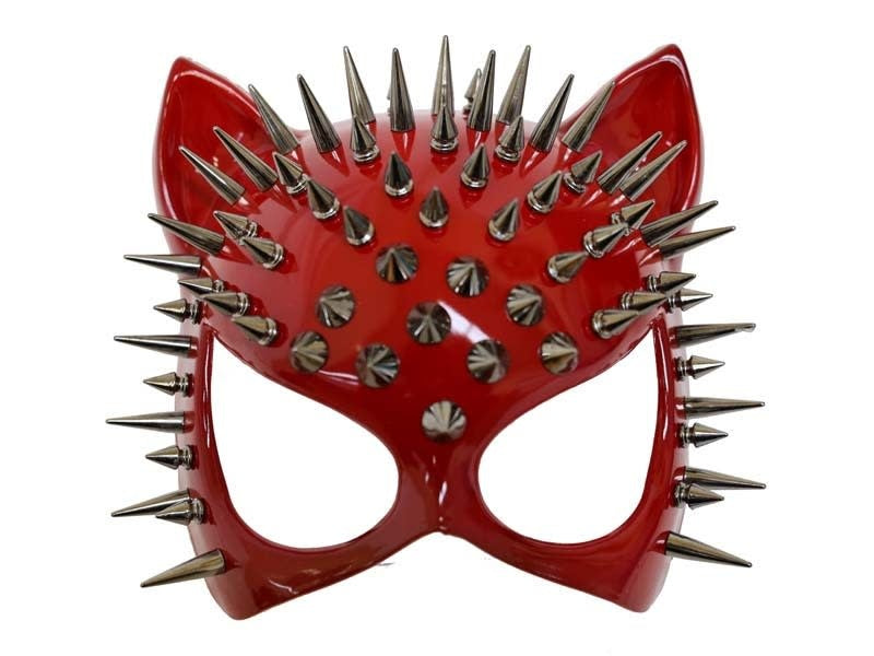 Spike Cat Face Masquerade Mask: Red
