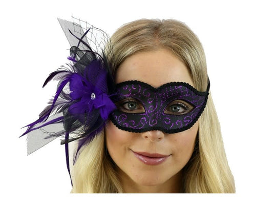 Venetian Mask w/ Feathers: Purple