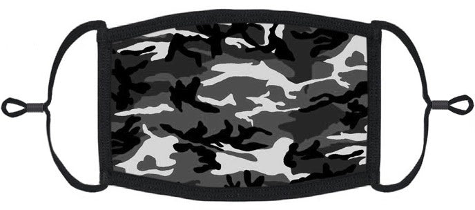 Adjustable Fabric Face Mask: Black and White Camo (1pk.)