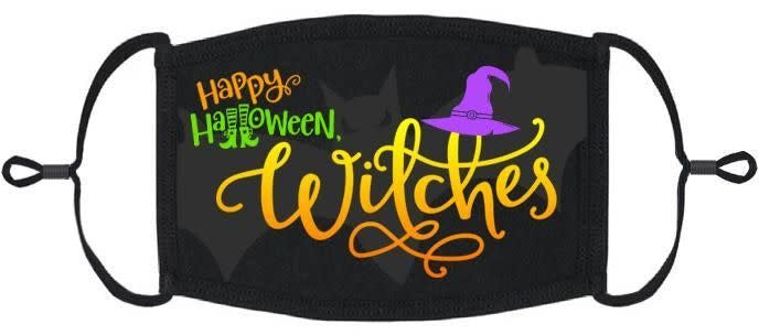 Adjustable Fabric Face Mask: Happy Halloween Witches (1pk.)