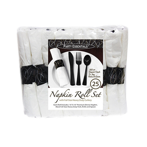 Napkin Rolls w/ Black Cutlery (25ct.)