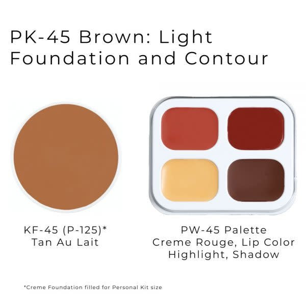 PK - 45 Brown: Light foundation and contour from the Ben Nye Creme personal kit.