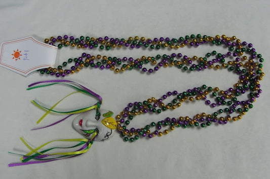A view of specialty Mardi Gras masquerade mask beads.