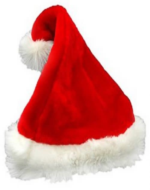 A close up of the deluxe lined plush extra large Santa Hat for Christmas.