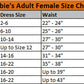 The sizing chart for the Ghostbusters women's costume.