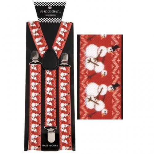 Comical Snowman Style Suspenders - Red