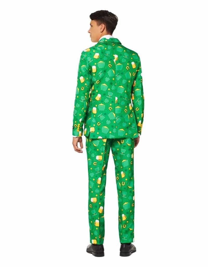 The back view of the all green St. Patrick's Day suit. 