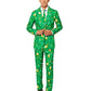 A man wearing an all green St. Patrick's Day suit.