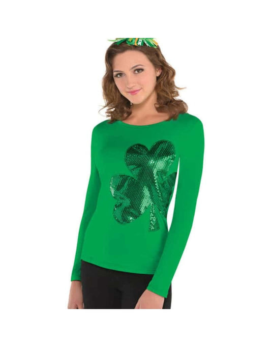 St. Patrick's Day Sequin Long Sleeve Shirt: S/M